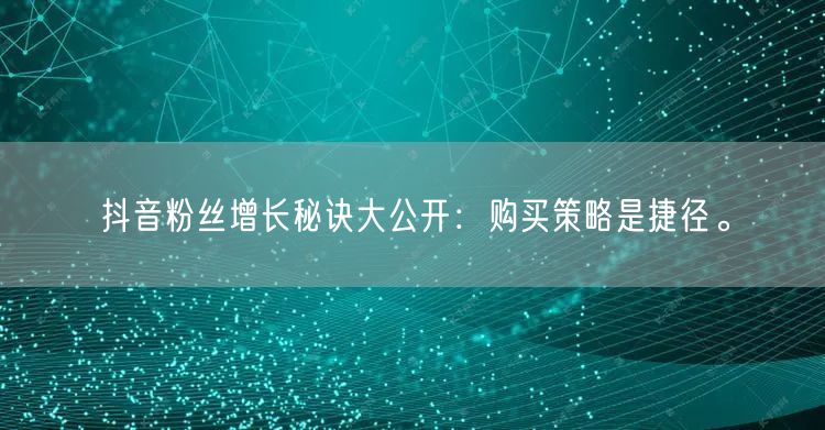 抖音粉丝增长秘诀大公开：购买策略是捷径。